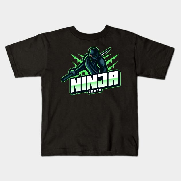 Ninja Coder Green Kids T-Shirt by Cyber Club Tees